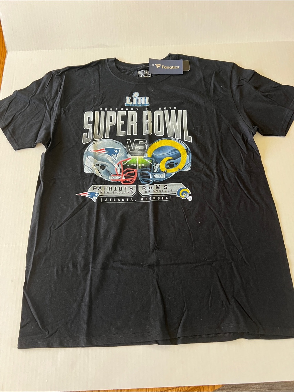 Fanatics Black Super Bowl LIII Patriots vs Rams Graphic Tee Size XL